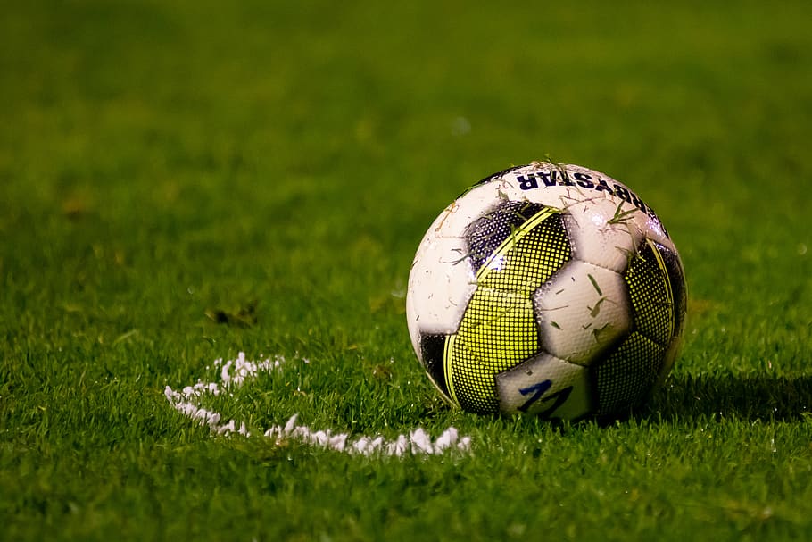 soccer ball, grass, sport, plant, green color, no people, nature HD wallpaper