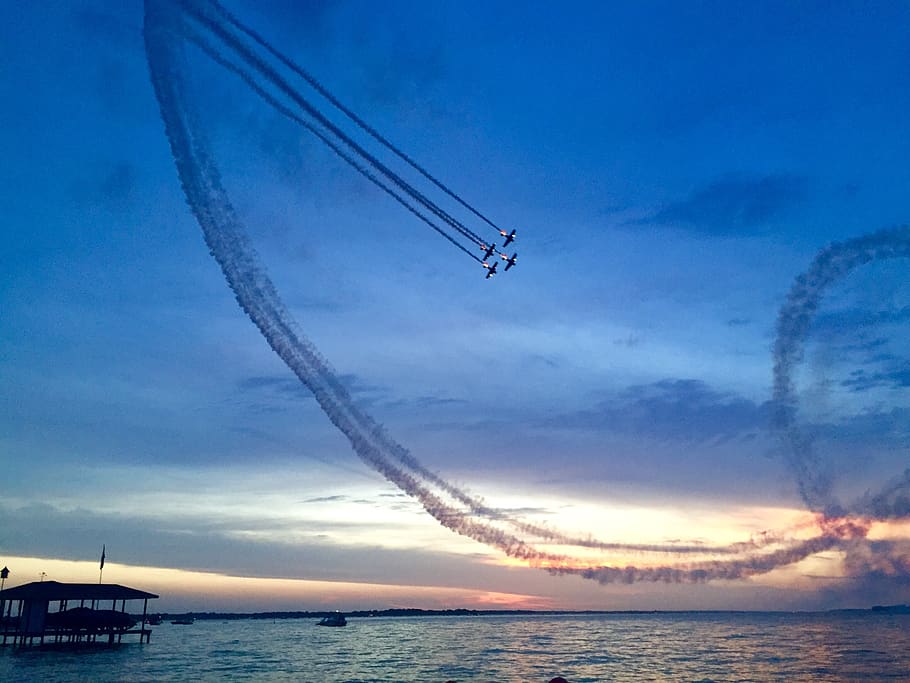lake, nature, plane, sunset, sky, cloud - sky, water, sea, transportation HD wallpaper