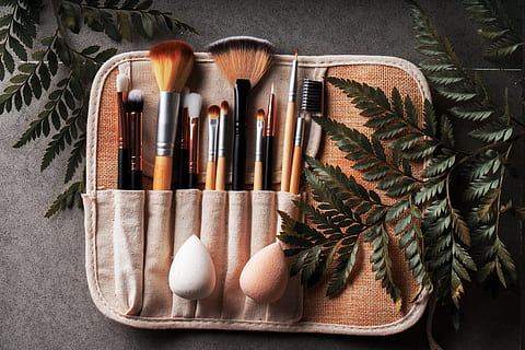 Makeup Brush Set Photo, Flatlay, Beauty, Cosmetics, still life HD wallpaper
