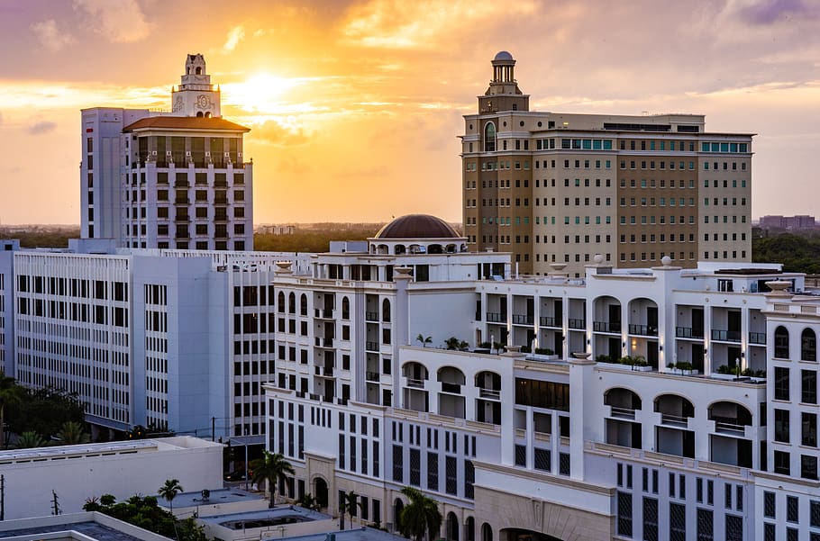 coral gables, united states, sunset, florida, miami, buildings