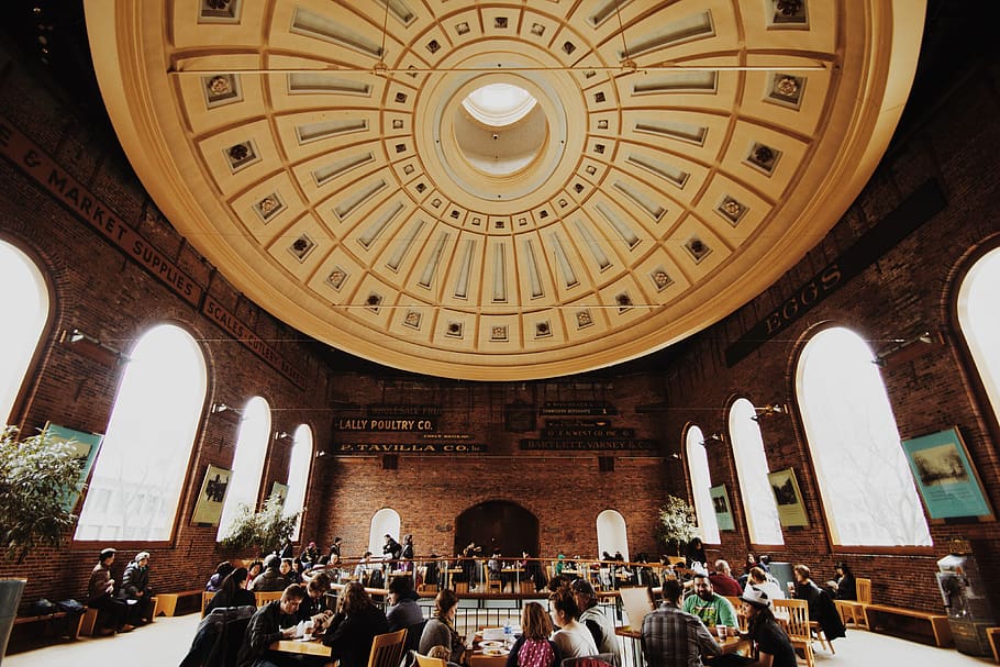 people gathering inside brown structure, person, architecture HD wallpaper