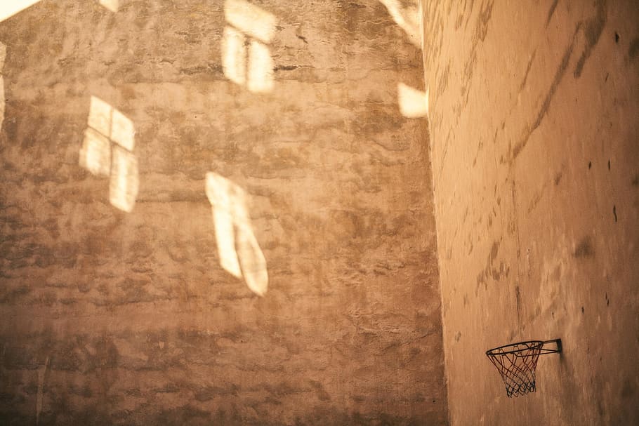 Basketball hoop and a textured wall, activity, athletics, background HD wallpaper