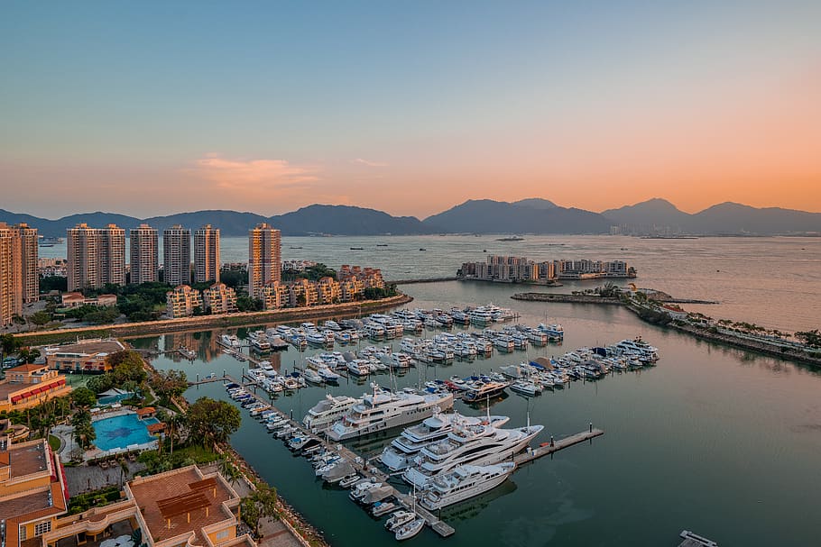 seaside during sunset, water, sky, nautical vessel, architecture HD wallpaper