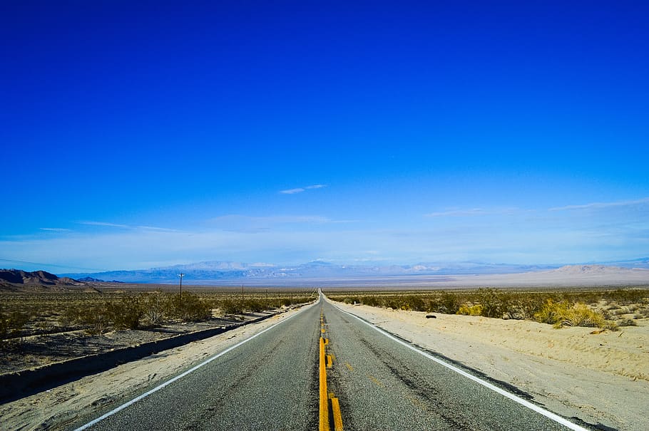 road, landscape, blue, the way forward, direction, transportation HD wallpaper