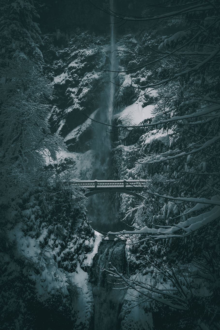 snow covered bridge, nature, outdoors, river, water, landscape HD wallpaper