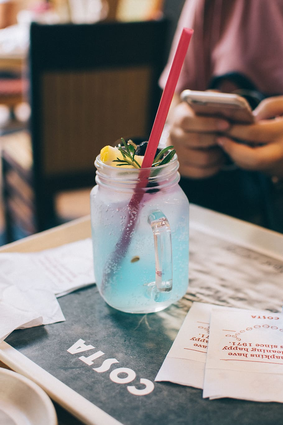 clear glass mug filled with blue liquid, drink, beverage, lemonade, HD wallpaper