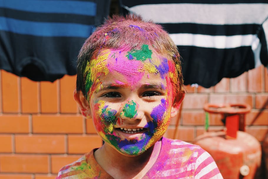 boy smiling with face paint, human, person, paint container, smile HD wallpaper