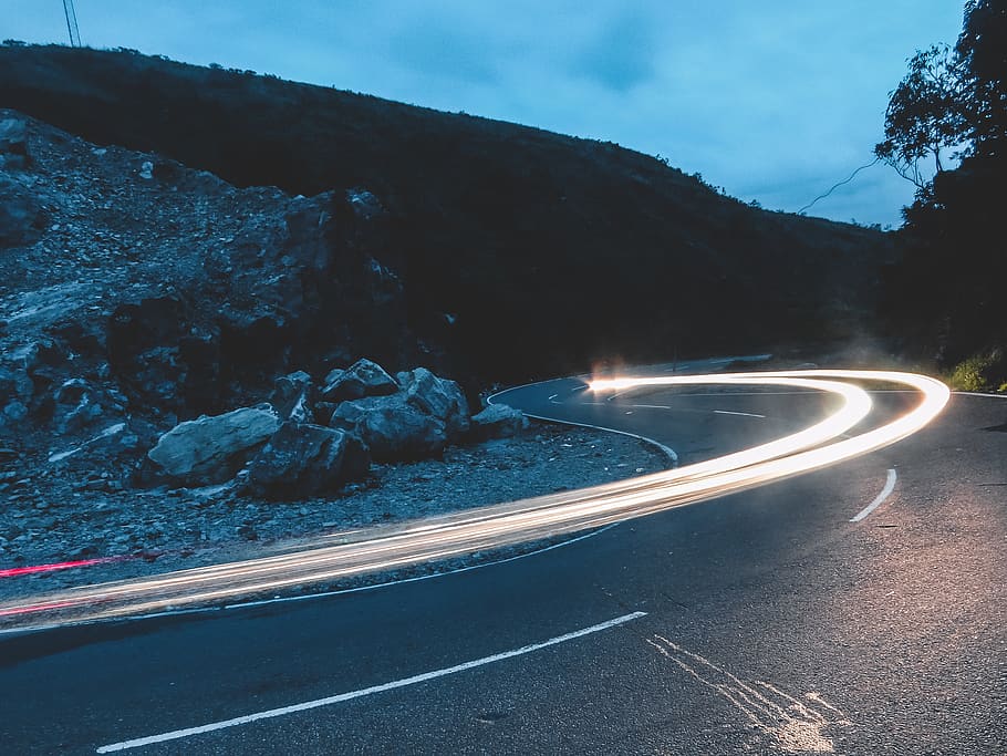 lighted light on road during nighttime, highway, asphalt, tarmac HD wallpaper