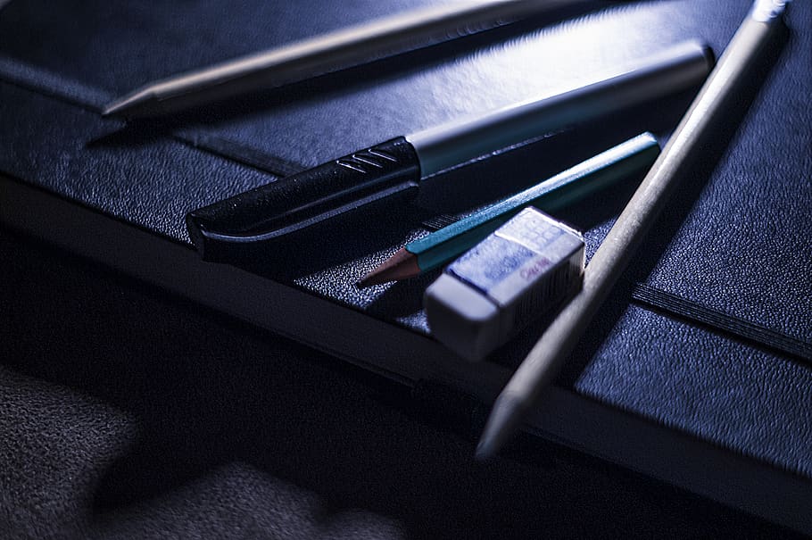 pencil, eraser, creative, notepad, drawing, tools, objects HD wallpaper