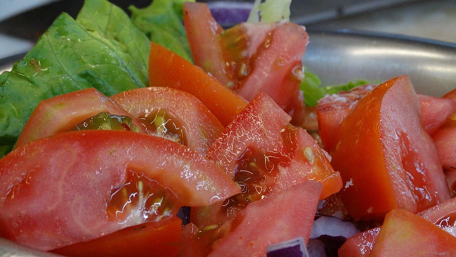 tomato, lettuce, salad, food and drink, healthy eating, wellbeing HD wallpaper
