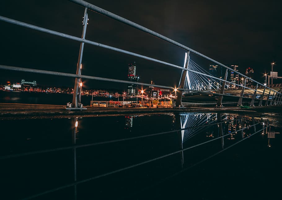 bridge at night, city, architecture, building, urban, metropolis HD wallpaper