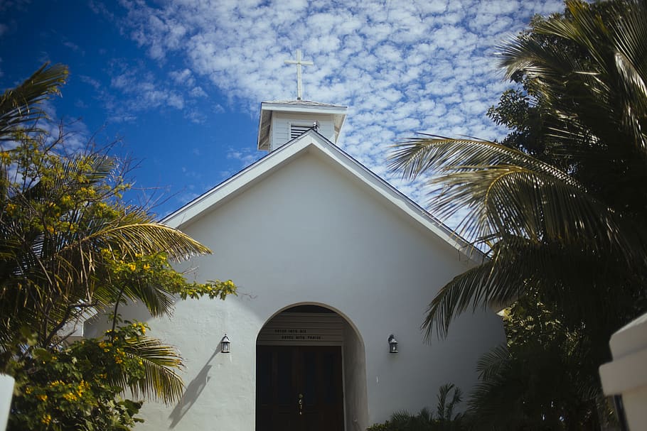 the bahamas, hope town, beach, palm, church, tree, plant, architecture, HD wallpaper