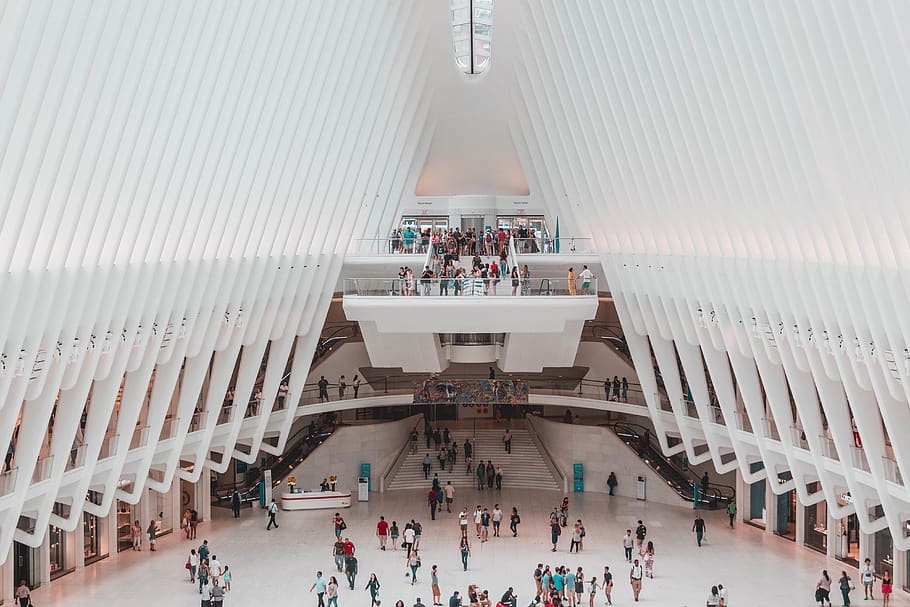 people walking inside white building, person, human, architecture HD wallpaper
