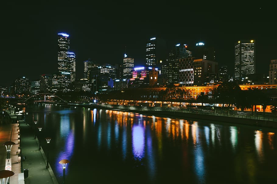 architecture, buildings, infrastructure, dark, night, sky, city HD wallpaper