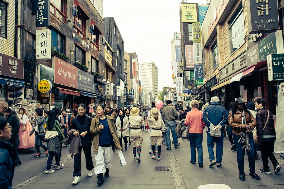 south korea, seoul, busy, walking, street photography, market, HD wallpaper