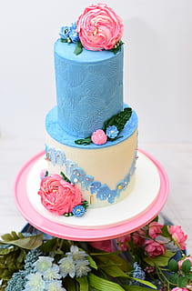 2 tier cake, flowering plant, sweet food, pink color, freshness HD wallpaper