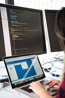 Photography of Woman Using Laptop, coding, computer, connection HD wallpaper