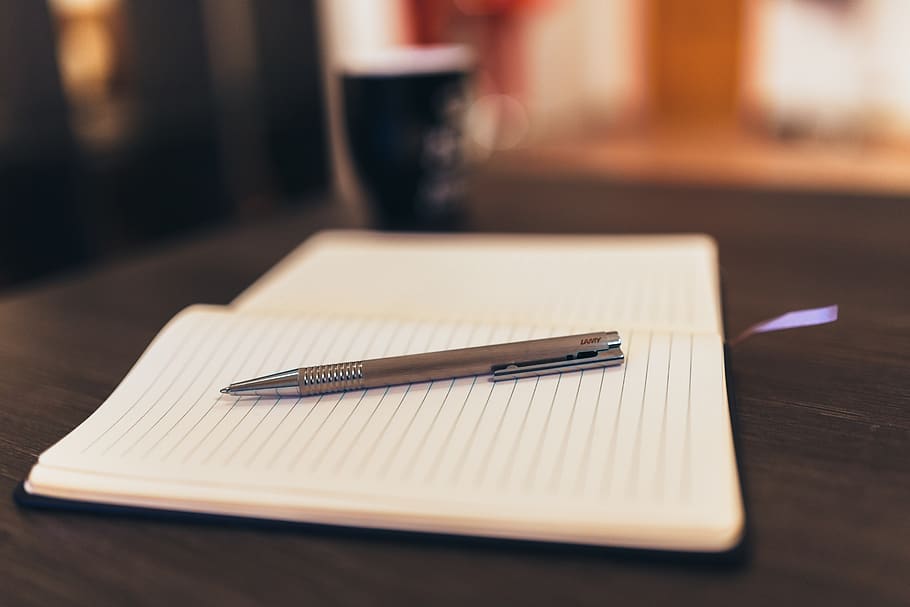Pen on Notepad Paper, coffee, copy, doodling, education, notebook HD wallpaper