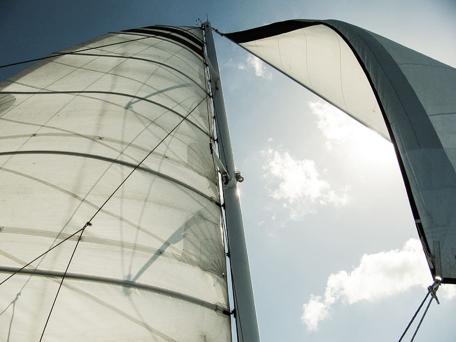 white sail boat, sky, cloud - sky, low angle view, transportation HD wallpaper