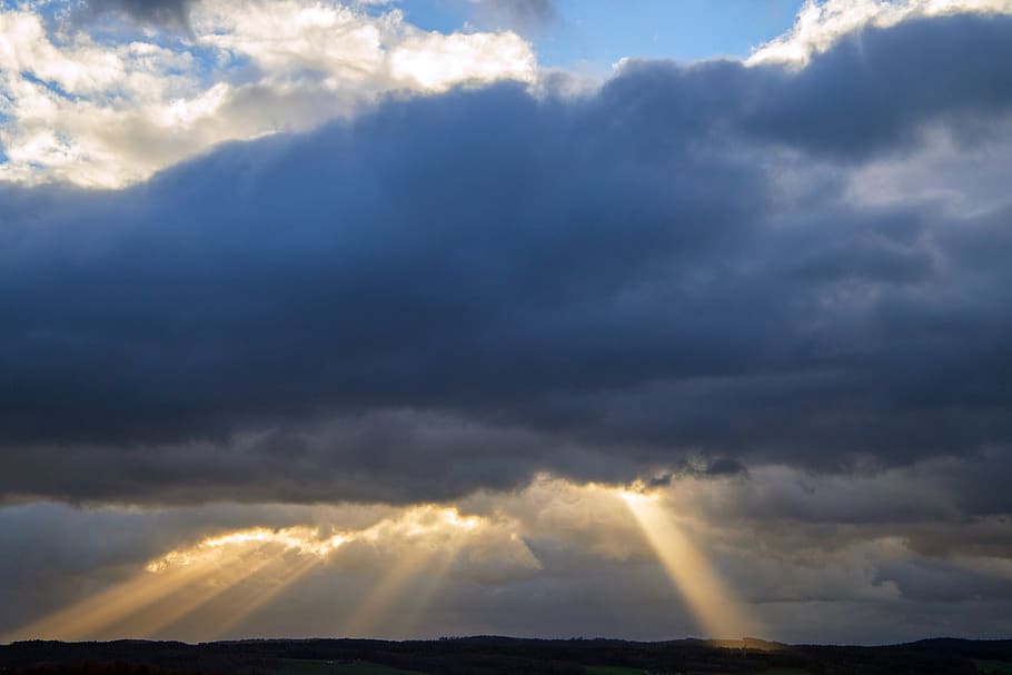 sunbeam, clouds, sky, mood, rays, cloud - sky, beauty in nature HD wallpaper