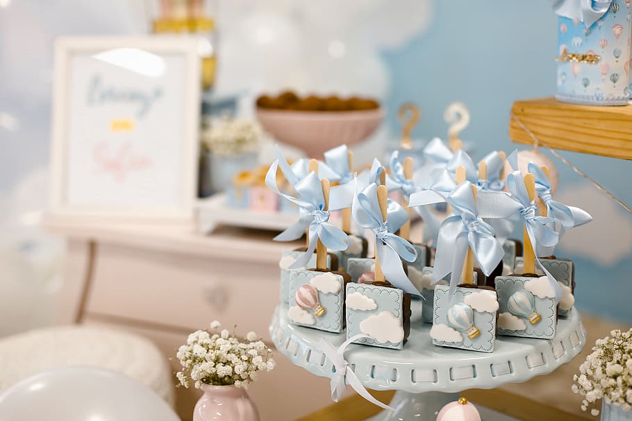 Blue Figurines, art, baby shower, cake, celebration, cute, design, HD wallpaper