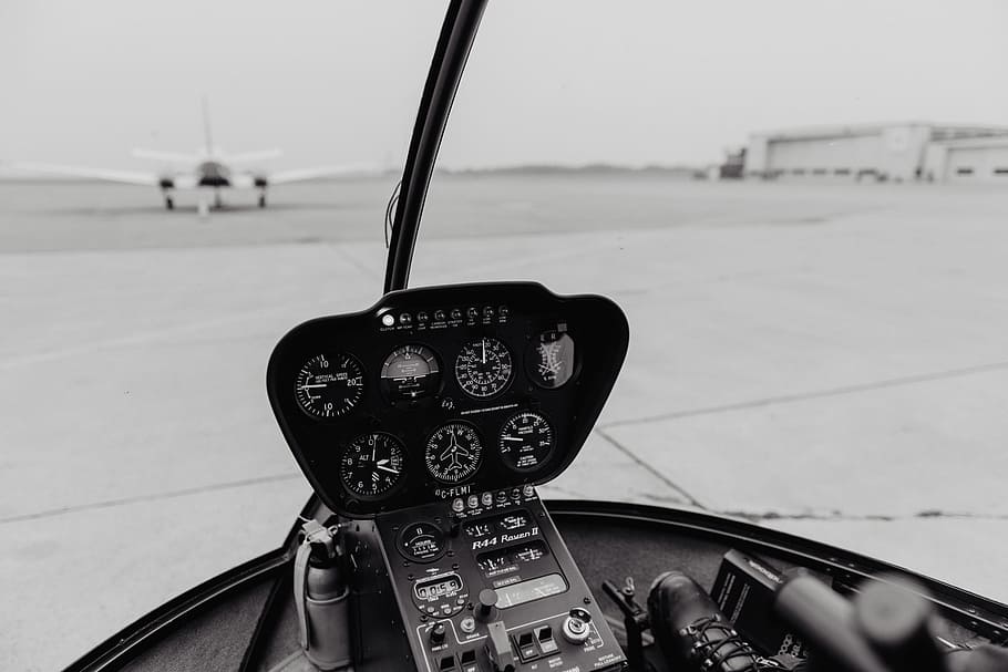 black aircraft dashboard, pilot, control panel, dial, flight