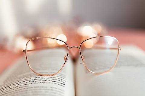 Open book on a pink background, reading, glasses, learning, pink backgound HD wallpaper