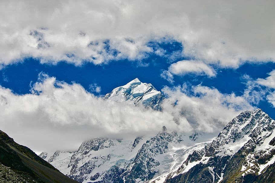 Snow Capped Mountain Under Cloudy Sky, altitude, clouds, cold HD wallpaper