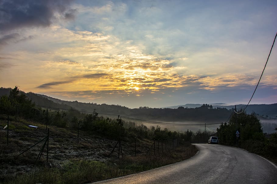 sunset, clouds, sky, landscape, sunrise, orange, nature, solar HD wallpaper