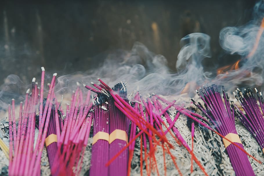 incense, sticks, burning, flame, smoke, detail, macro, asia HD wallpaper