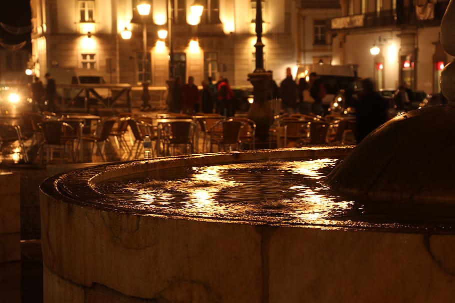 portugal, évora, illuminated, night, architecture, water, reflection HD wallpaper