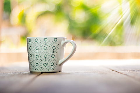 White and Green Ceramic Teacup, aroma, background, beverage, blur HD wallpaper