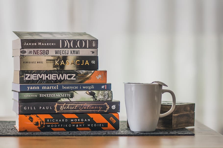 book, stack, literature, mug, relaxation, reading, education HD wallpaper