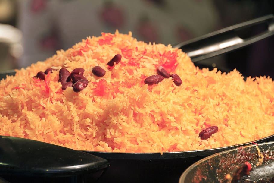 Yellow rice with beans., appetizer, oriental, stew, nutrition