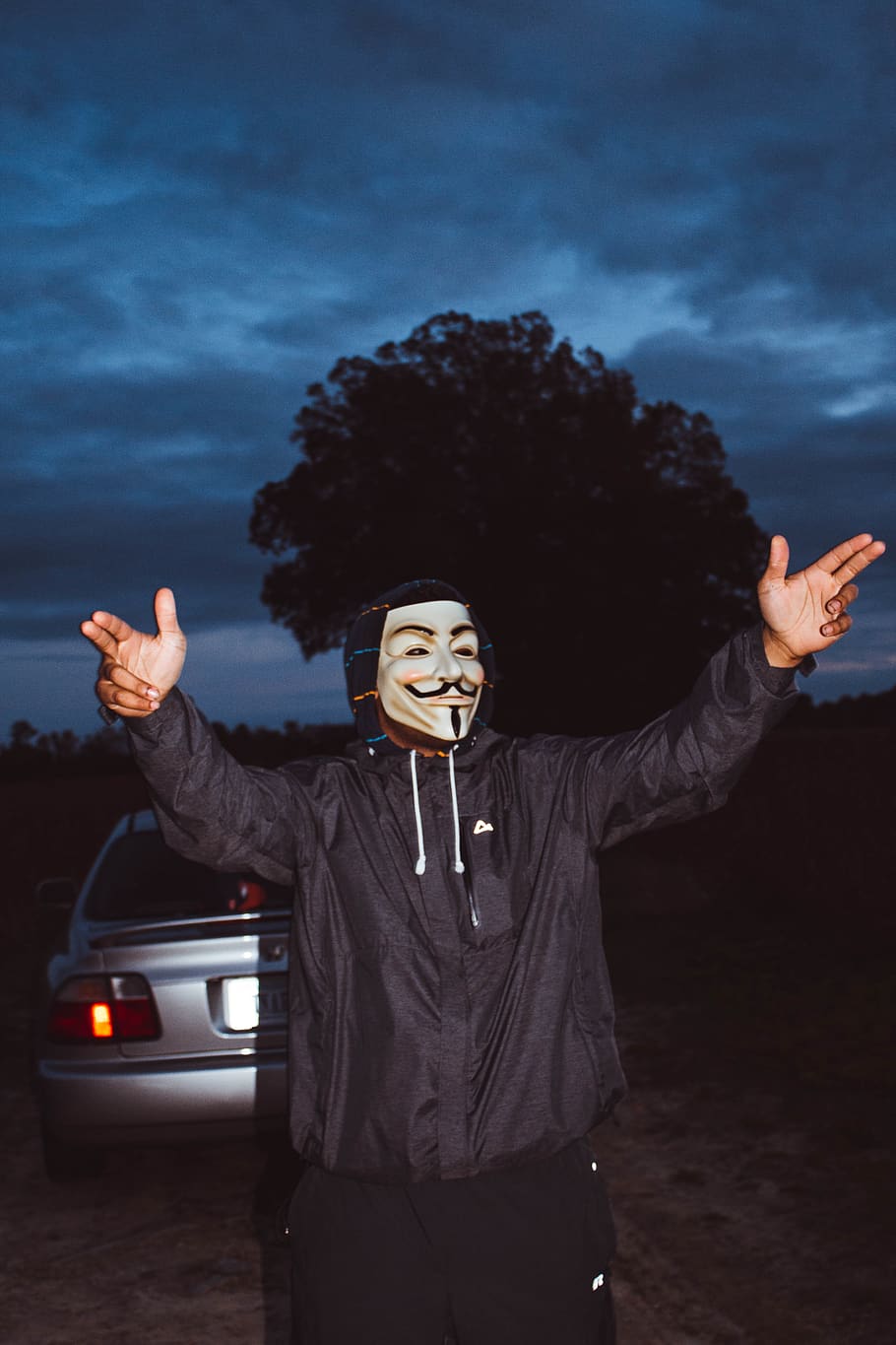 Photo of Person Wearing Mask, boy, dawn, gesture, guy, guy fawkes mask HD wallpaper