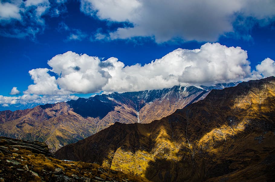 Mountains Under White Clouds, cloudy, cloudy skies, cloudy sky HD wallpaper