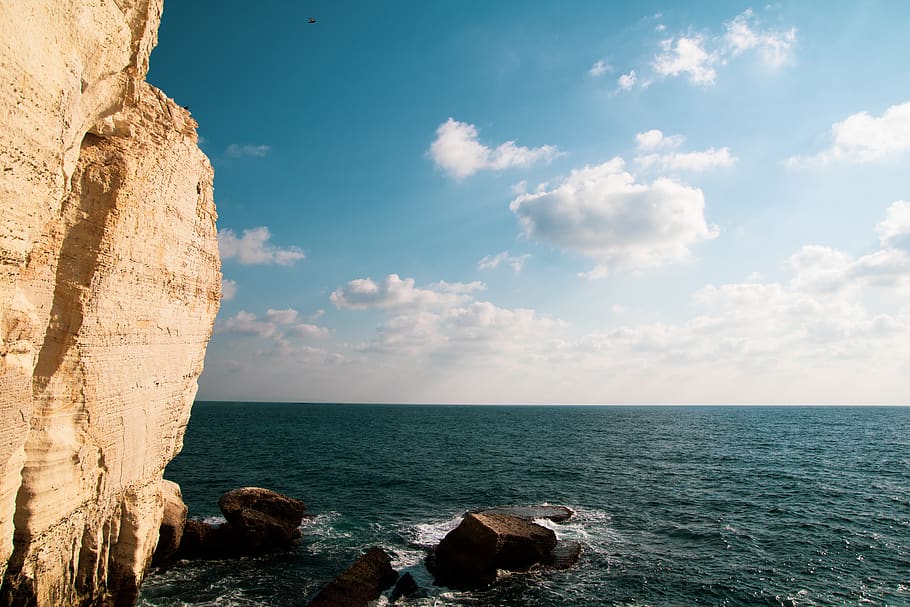 israel, rosh hanikra, nature, clouds, sky, water, open, cliff, HD wallpaper