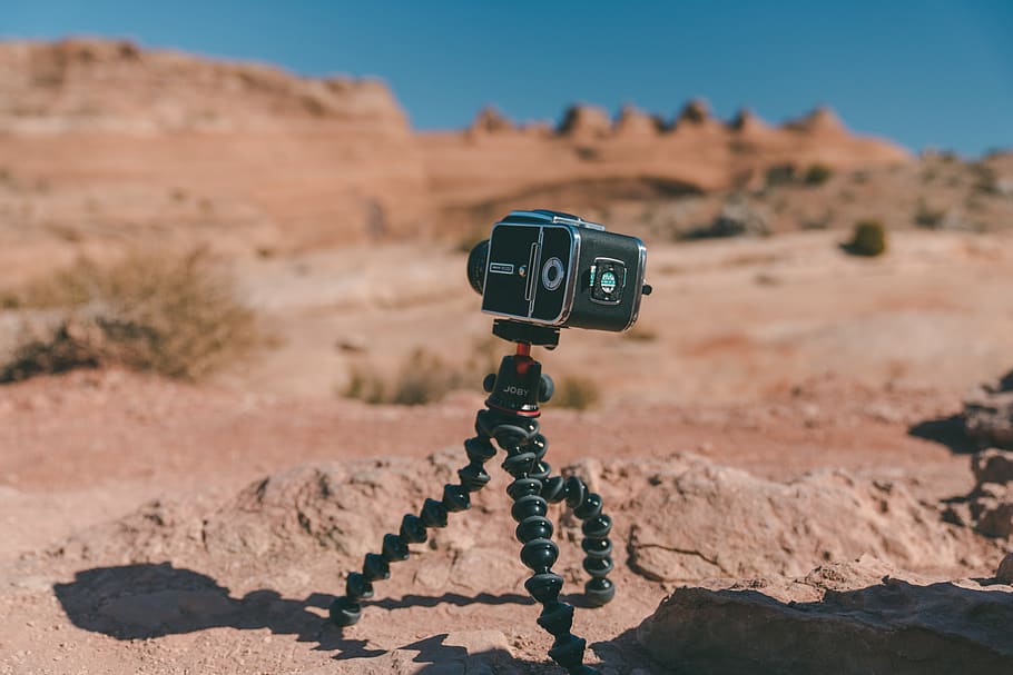 black action camera, tripod, electronics, outdoors, nature, soil HD wallpaper