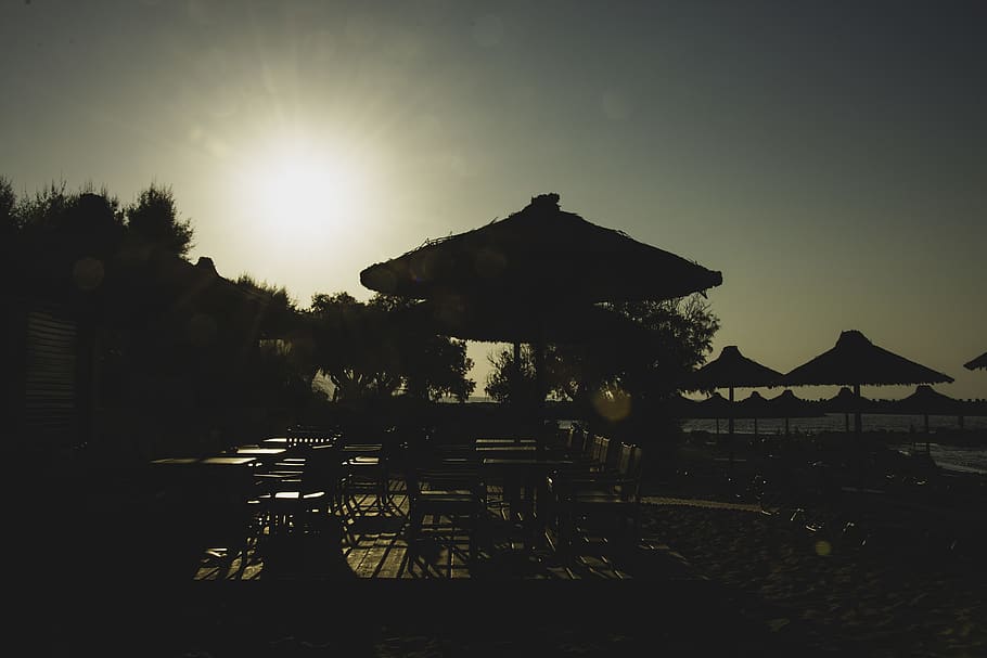 greece, malia, crete, cretan malia park resort, sunset, beach, HD wallpaper