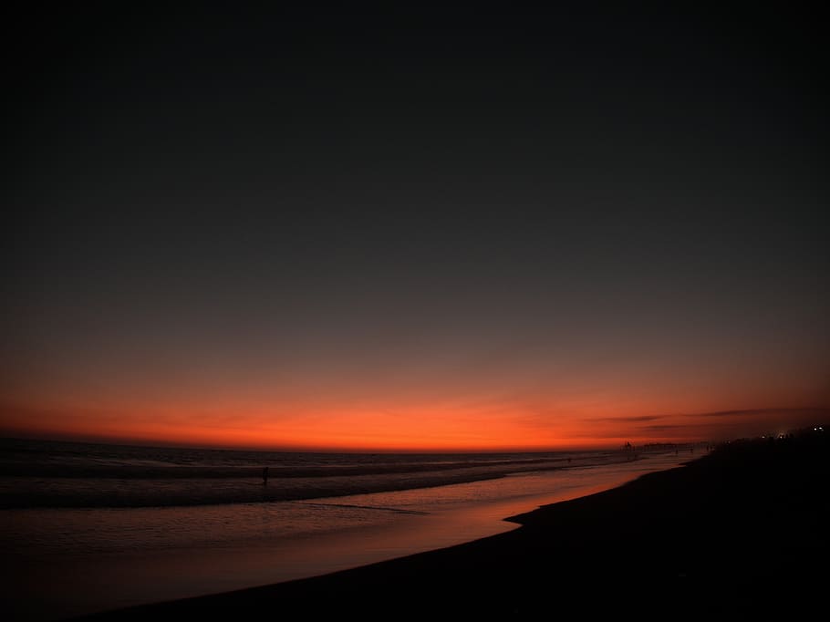 orange sunset over the beach, sky, scenics - nature, beauty in nature HD wallpaper