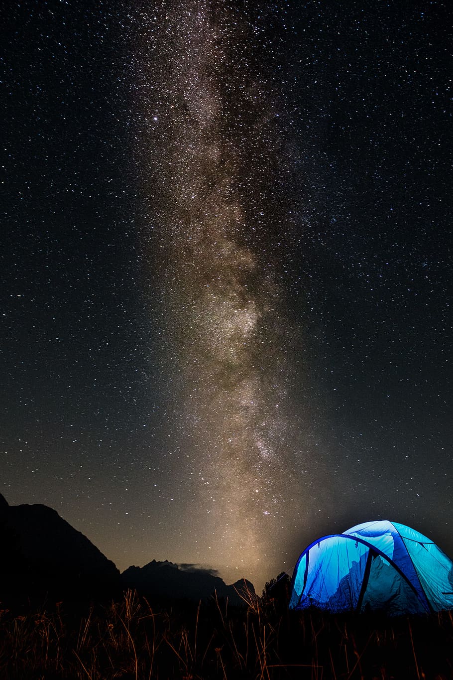 blue dome tent during nighttime, star, starry sky, night photography, HD wallpaper
