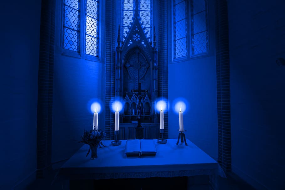 altar, candles, light, blue, faith, hope, church, isenbüttel HD wallpaper