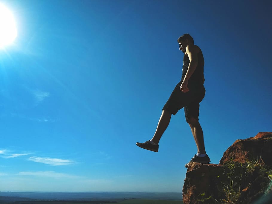 Man Standing on Cliff, climber, daylight, edge, environment, high HD wallpaper
