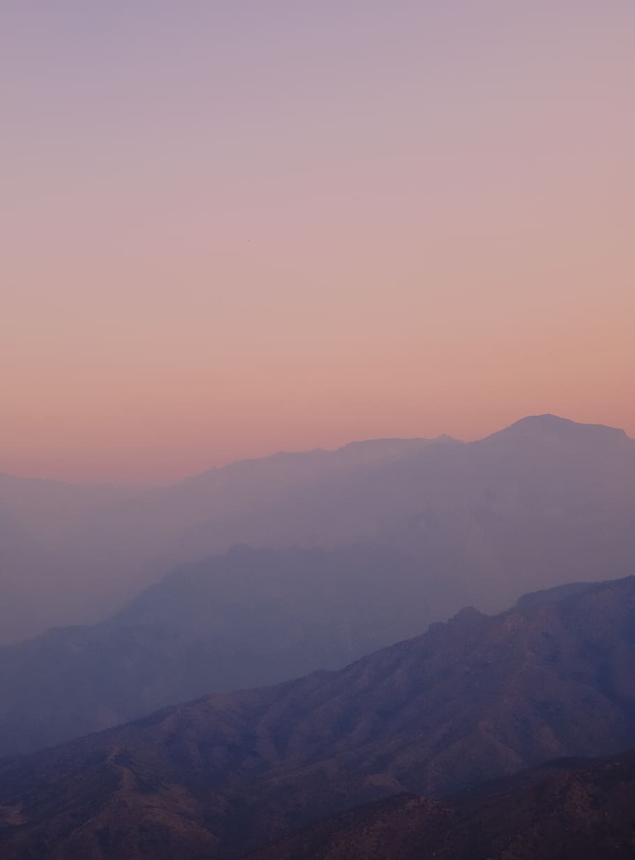 mountains under white sky, outdoors, sunset, nature, sunrise HD wallpaper
