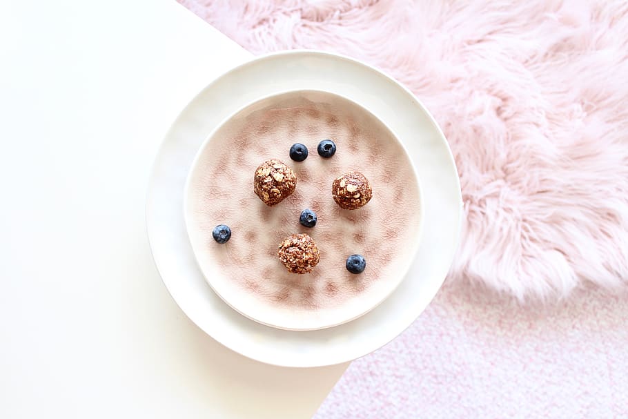 round white container, food, oatmeal, breakfast, plant, berries HD wallpaper