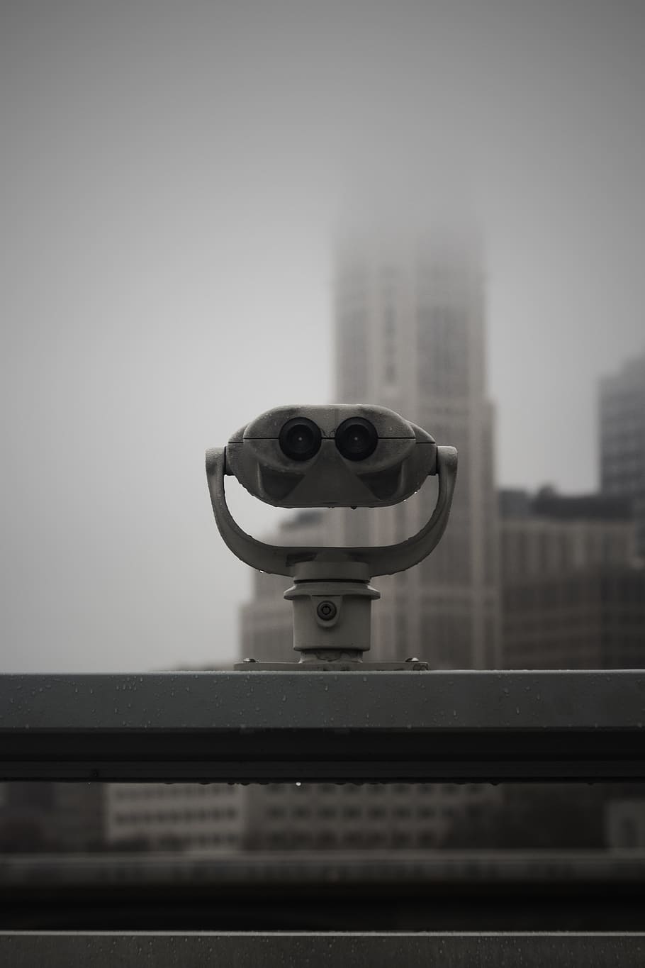 white rooftop viewer scope, binoculars, security, tripod, railing HD wallpaper