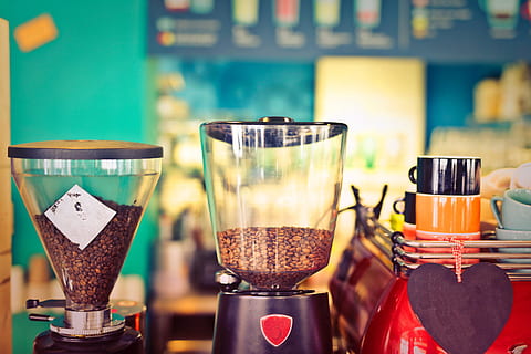 Coffee brewing machines in a cafeteria, beverage, cold, double HD wallpaper