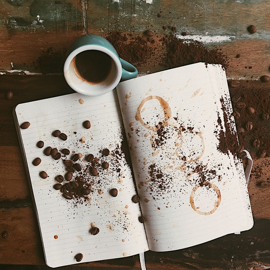 White Open Book and Blue Ceramic Mug, art, beverage, break, caffeine HD wallpaper