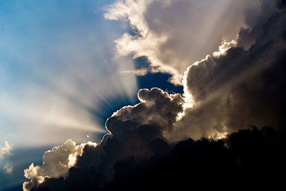 clouds, cumulus, sky, nature, sunlight, sunbeam, cloudscape HD wallpaper