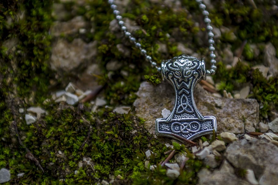 viking, thor, jewellery, nordic, hammer, rock, chain, runes, HD wallpaper